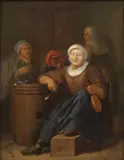 Jan Steen, Figures smoking and drinking in an interior, oil on canvas