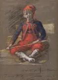 British School, Portrait study of a boy, thought to be Philip Mond, pastel and ink