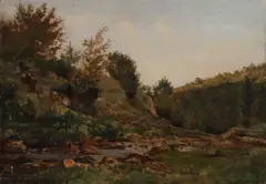 River landscape by Charles-François Daubigny, oil on panel, sold Jul 2024