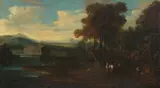 Dutch School, A river landscape with figures on a country path, oil on canvas