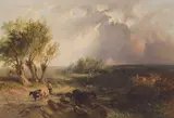 Edmund John Niemann, Returning the cattle, oil on panel