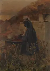 Robert Jobling, Doing the laundry, oil on panel