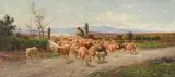 Alfredo de Simoni, Shepherd boy and flock in the Roman Campagna, oil on canvas