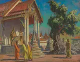 William Samuel Horton, Buddhist monks before a temple, thought to be in Burma