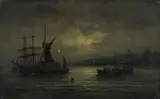 William Anslow Thornbery, Moonlight on the Medway, oil on canvas