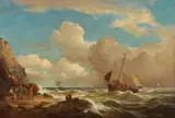 A risky manoeuvre - fishermen attempting to bring the catch ashore in heavy seas by English School, oil on canvas, offered Apr 2024