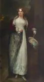 George Dawe Ra, Portrait of a lady, full-length, with velvet jacket and lace shawl, oil on canvas