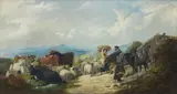 Henry Charles Woollett, Rest on the droving road, oil on canvas