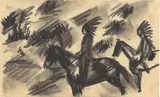 August Macke, Indianer zu Pferd, 1914, Kohle auf Papier