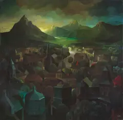 Walter Nessler, Nacht über Deutschland, 1935, Öl auf Leinwand auf Holz