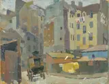 Lyonel Feininger, Gasse mit Fuhrwerk in Paris, 1907, Öl auf Holz