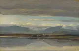 Friedrich Nerly d. Ä., Blick auf Seeshaupt am Starnberger See, 1828, Öl auf Bütten auf Karton