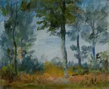 Wilhelm Busch, Waldrand (Waldlichtung), Öl auf Papier auf Pappe