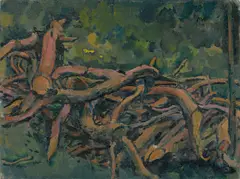 Koloman Moser, Holzstoß, 1914, Öl auf Leinwand auf Pappe
