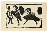 Akrobatischer Tanz. – Tanzgruppe, Mann maskiert by Ernst Ludwig Kirchner, 1910, Holzschnitt auf grauem Bütten, sold May 2014
