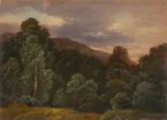 Carl Gustav Carus, Laubwald. Landschaft mit Vögeln und Bäumen, Öl auf Karton