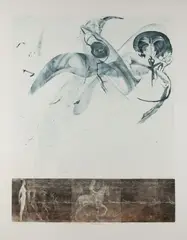 Jiří Anderle, Commedy N.6: Knight, Death and Devil, 1968, drypoint, mezzotint, paper