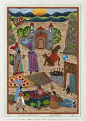 Lida Penkova, Chinelos of Tepozitlan, 2012, coloured linocut, paper