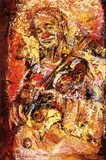 Ignacio Salazar, Clown Playing the Violin & Untitled (Group of Women) (2), 1980, Mixed media on canvas and oil on canvas
