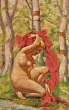George Frederick Demaine, Nude Bather, Oil on panel