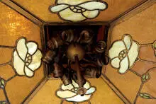 George Washington Maher, Hanging lamp, Leaded glass, bronze