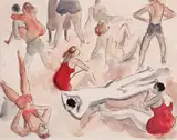 Bertram Hartman, Beach Scene, 1929, Watercolor and crayon on paper