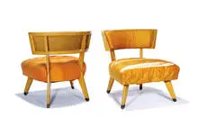 William 'Billy' Haines, Brentwood lounge chairs (2), 1936, Lacquered wood, canework, silk
