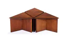Triangular table/stools (4) by Frank Lloyd Wright, Mahogany, sold Oct 2013