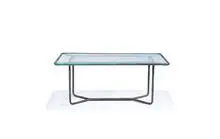 Rectangular coffee table by Walter Lamb, c. 1950, Tubular bronze, glass, sold Oct 2013