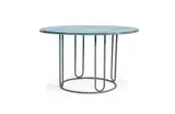 Dining table and chairs (5) by Walter Lamb, c. 1950, Tubular bronze with cotton yacht cord, glass top, sold Oct 2013