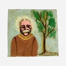 Aaron Birnbaum, Einstein, oil, lacquer and ink on wood