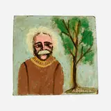 Aaron Birnbaum, Einstein, oil, lacquer and ink on wood