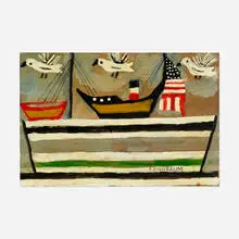 Aaron Birnbaum, Ship, oil, lacquer and ink on wood