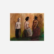 Benjamín Cañas, Mujeres, 1981, oil and ink on board