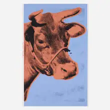 Andy Warhol, Cow (Blue), 1971, screenprint in colors on wallpaper