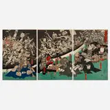 Kuniyoshi Utagawa, Minamoto Yorimitsu (Raiko) ko no yakata ni tsuchigumo yokai o nasu zu (triptych)