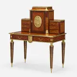 Donald Ross, Louis XVI style inlaid bonheur-du-jour, c. 1880, mahogany, mixed wood inlay, satinwood, gilt metal