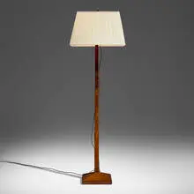 Art Déco, Floor lamp with inlay, c. 1930, inlaid rosewood, silk, brass