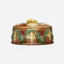 Wedgwood, Majolica game pie dish with rabbits, pheasants and grapevine