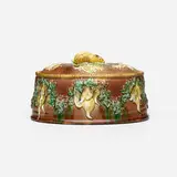Wedgwood, Majolica game pie dish with rabbits, pheasants and grapevine