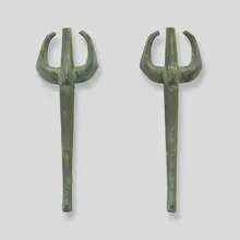 Brutalist, Door handles, pair, c. 1960, patinated bronze