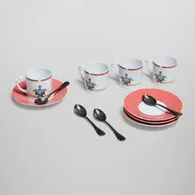 Claude Moliterni, La Maison Vénitienne espresso set, 1989, glazed porcelain, silver-plated metal