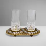 Hermès, Cordage double coaster with highball glasses, pair, c. 1980, bronze, silver-plated metal, lead glass