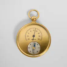 Pocket compass and thermometer with case by Hermès, c. 1955, brass, glass, leather, sold Jul 2024