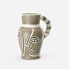 Pablo Picasso, Grey Engraved pitcher, 1954, white earthenware clay, engobe decoration, knife engraved under partial brushed glaze