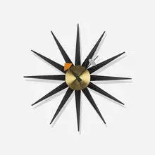 Spike wall clock, model 2202E by George Nelson & Associates, 1952-1953, lacquered wood, brass, enameled aluminum, sold Sep 2015