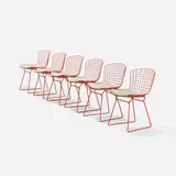 Harry Bertoia, dining chairs, set of six, enameled steel, vinyl over foam