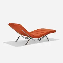 George Nelson & Associates, chaise lounge, model 5490, 1954, chrome-plated steel, upholstery