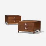 John Keal, nightstands, pair, c. 1960, walnut, aluminum