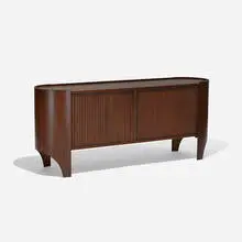 Cylindra cabinet by Henry P. Glass, 1966, walnut plywood, sold Sep 2015